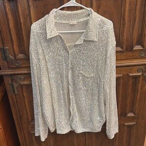 POL Sequin Button-Up Shirt